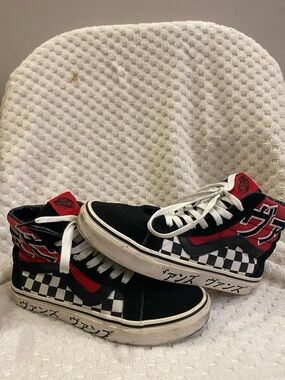 Vans Black Red Checkerboard High-Top Sneakers